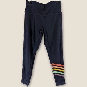 Worthy Threads Women's Navy Rainbow Striped Leggings Size Medium